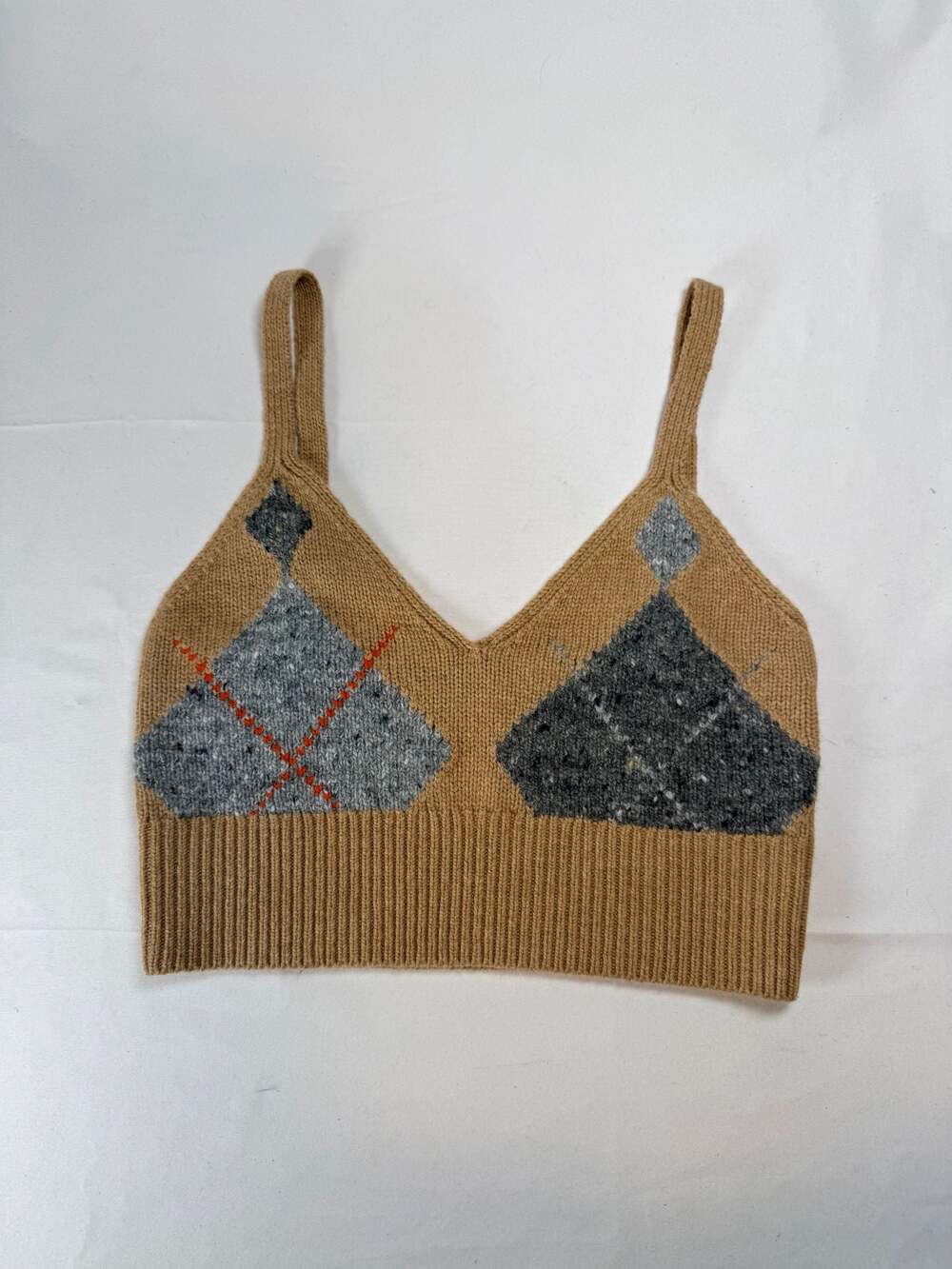Old Money NWT Preppy  Wool Cashmere Polo Ralph Lauren Argyle Knit Bralette Top S